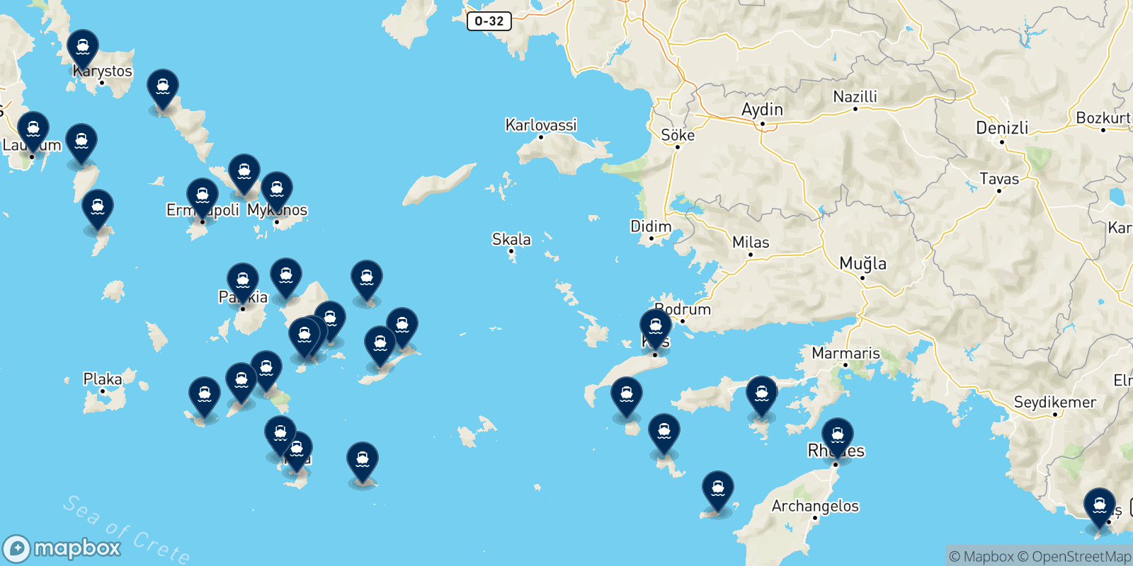 Saos Ferries destinations map