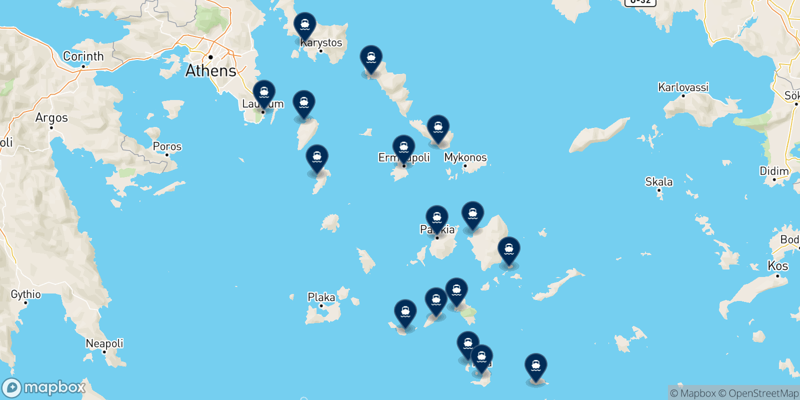 Saos Ferries destinations map