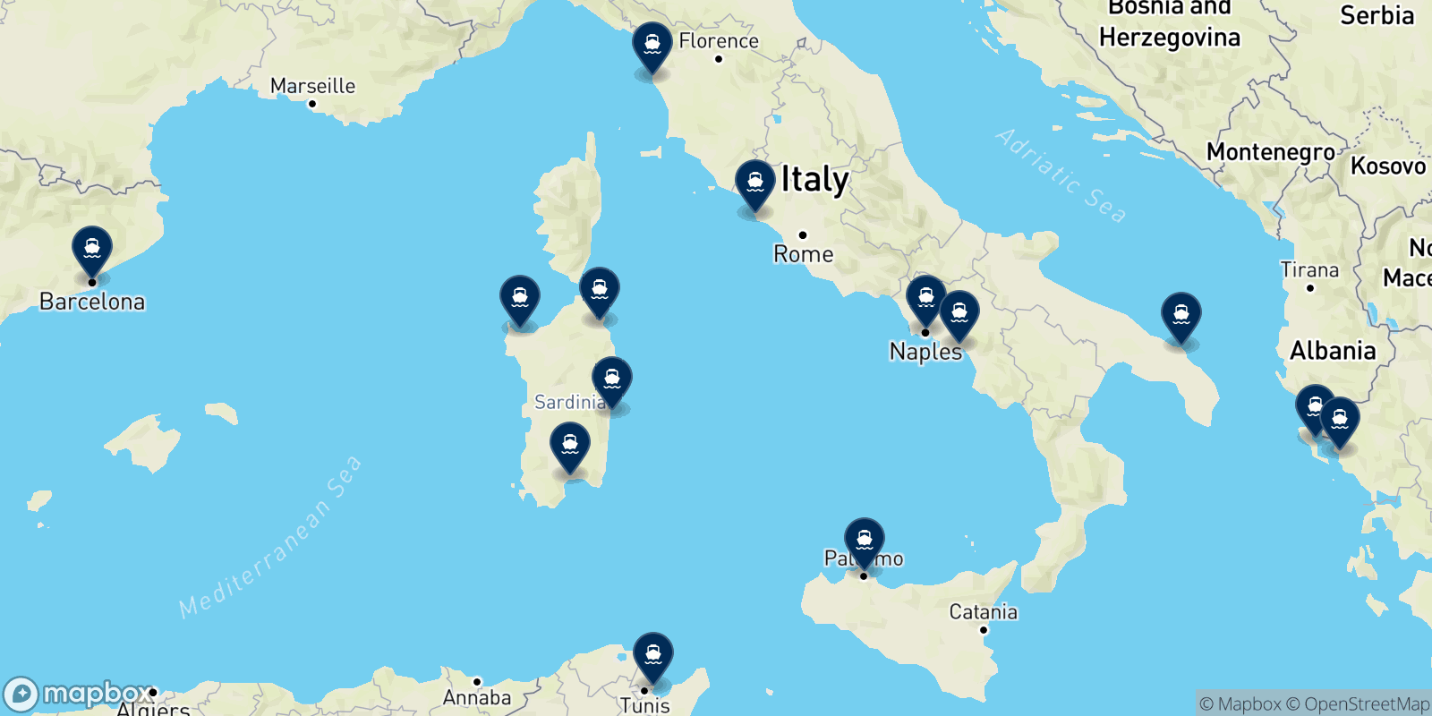 Grimaldi Lines destinations map