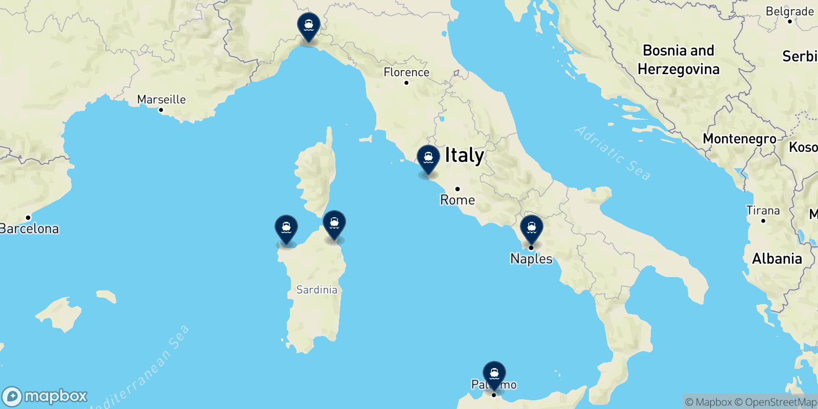 Tirrenia destinations map