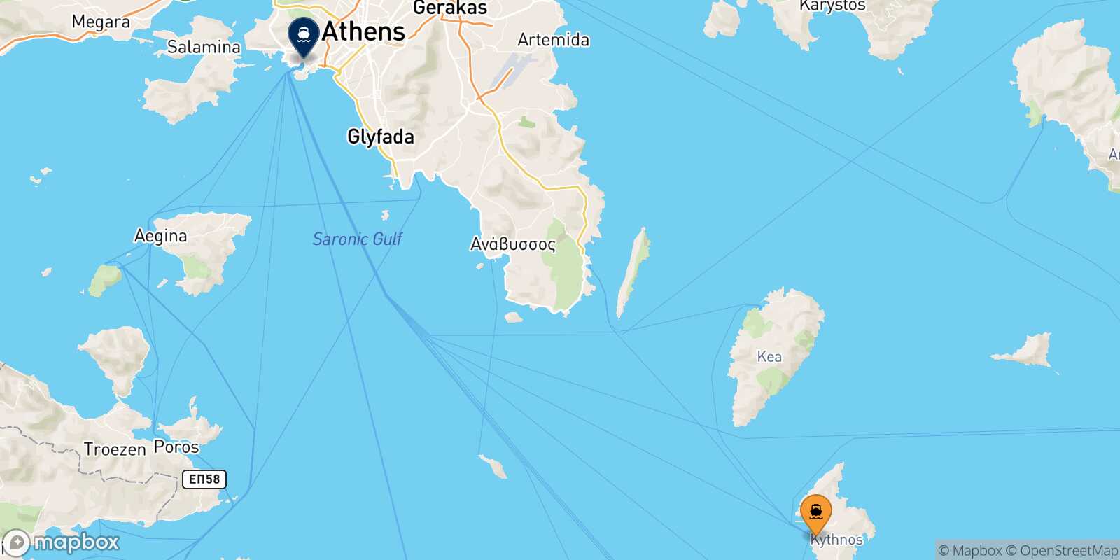 Kythnos Piraeus route map