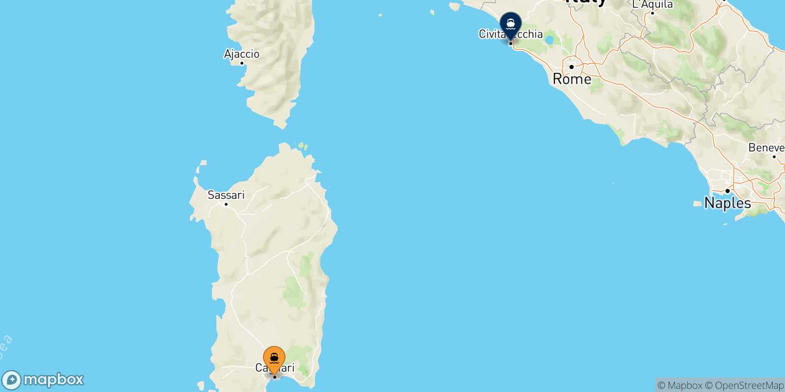 Cagliari Civitavecchia route map