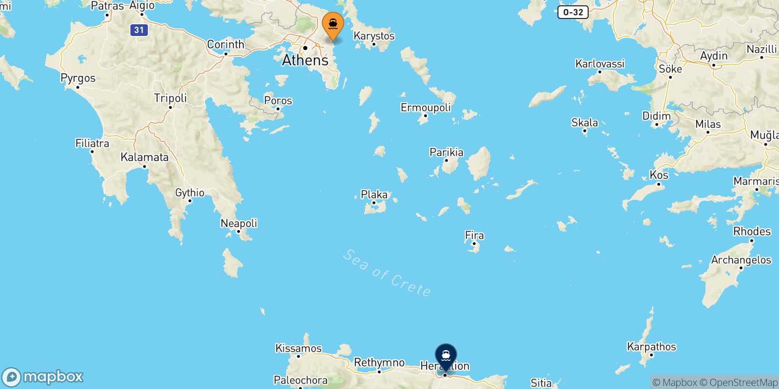 Rafina Heraklion route map