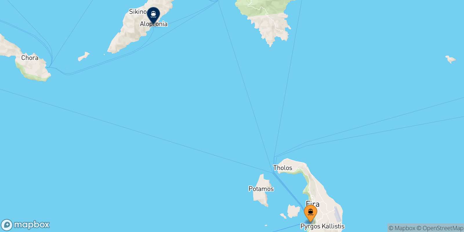 Thira (Santorini) Sikinos route map