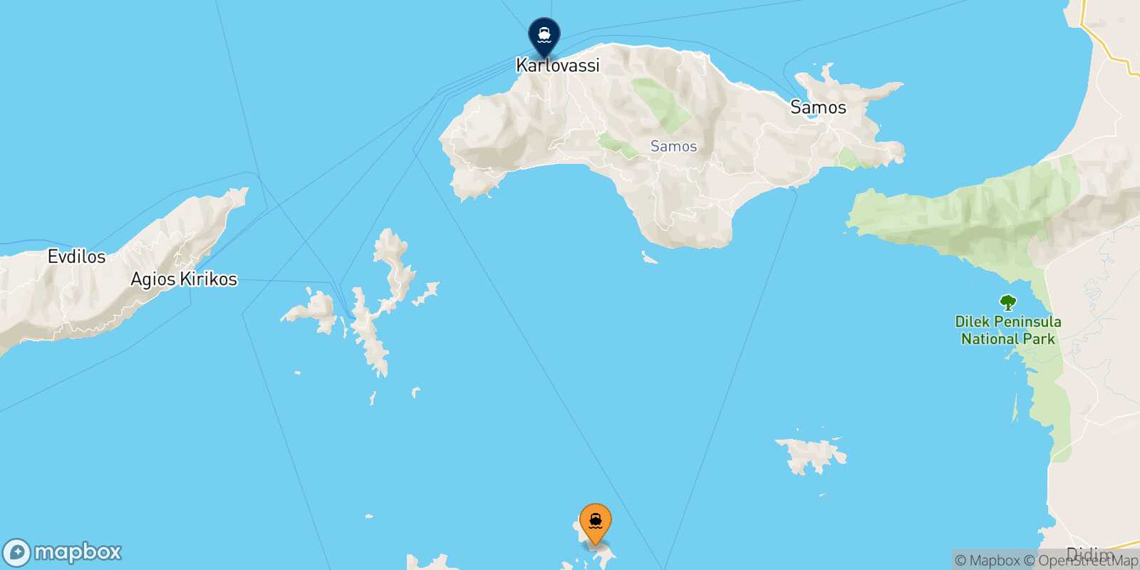 Arkyi Pythagorio (Samos) route map