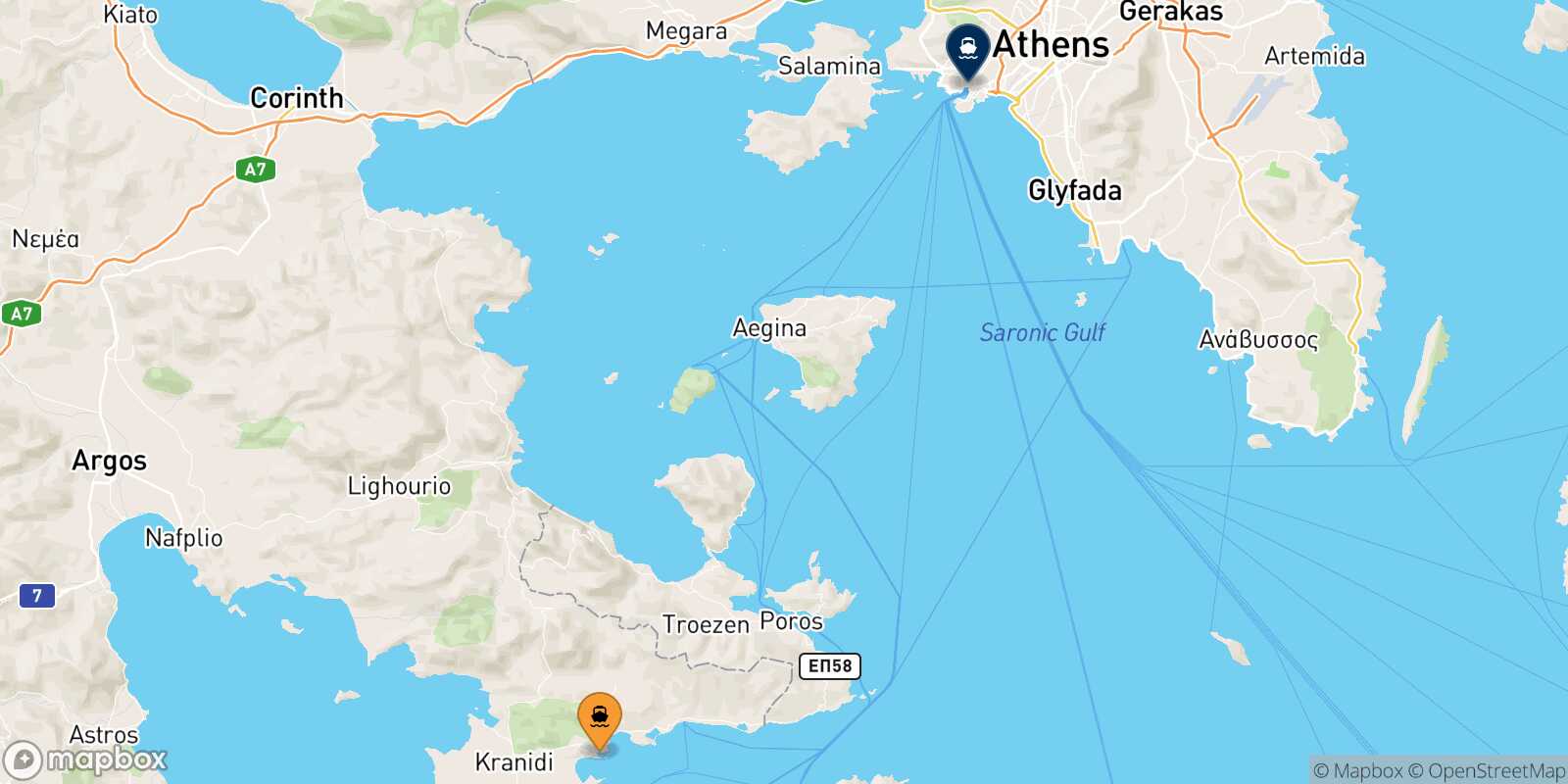 Hermioni Piraeus route map