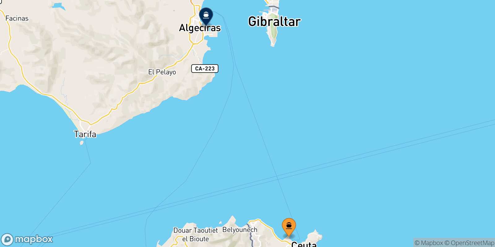 Map of the ports connected with  Algeciras