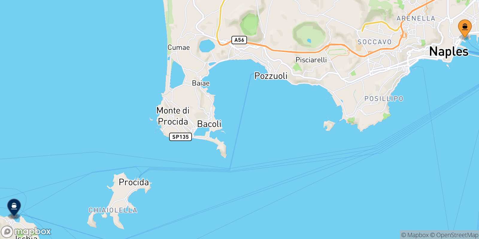 Map of the ports connected with  Forio (Ischia)