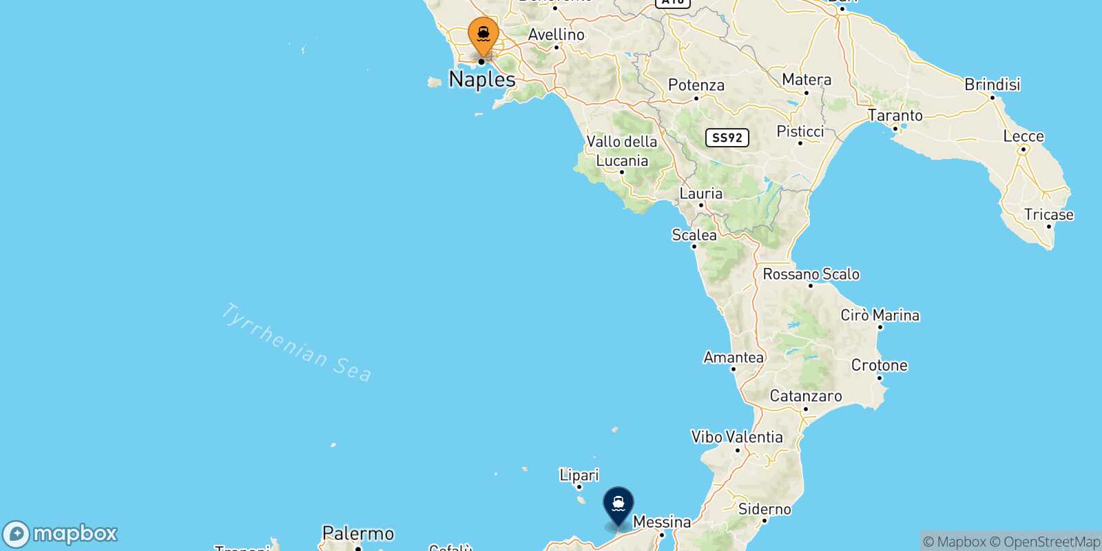 Naples Milazzo route map