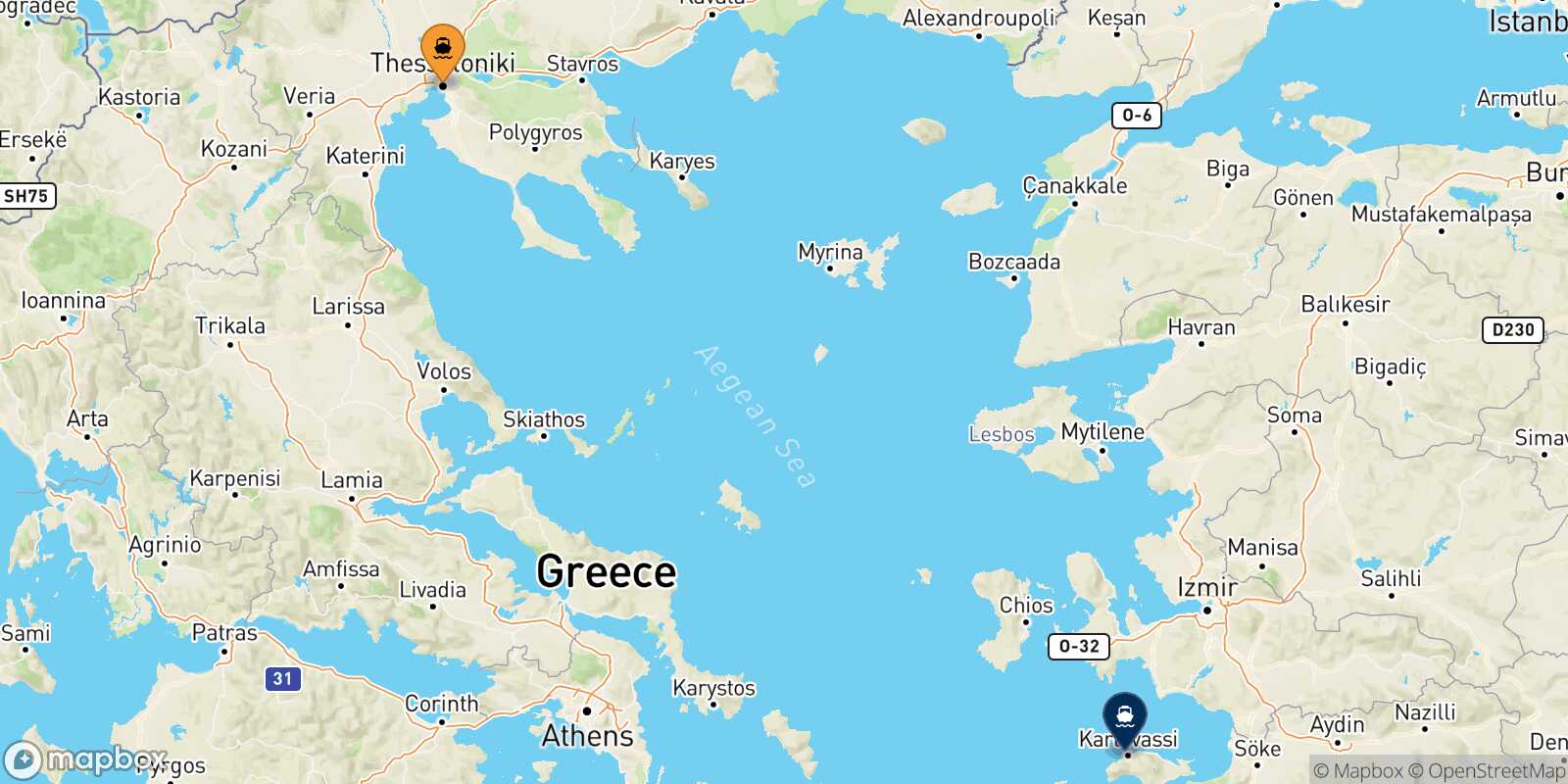 Thessaloniki Karlovassi (Samos) route map