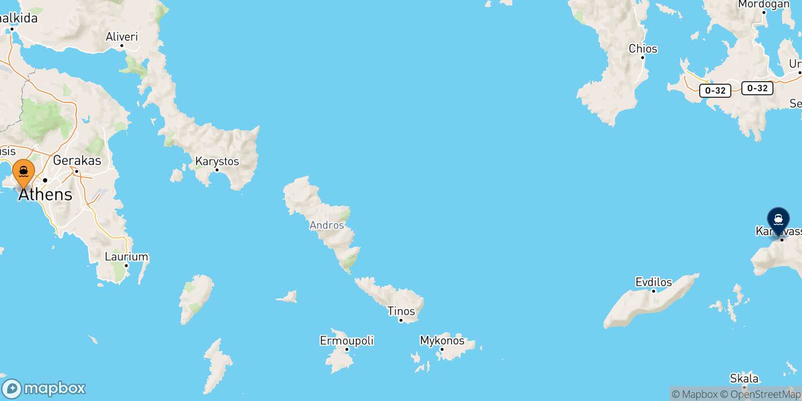Piraeus Karlovassi (Samos) route map