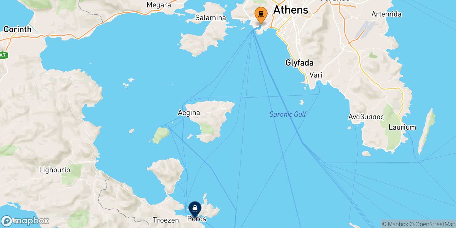 Piraeus Hydra route map