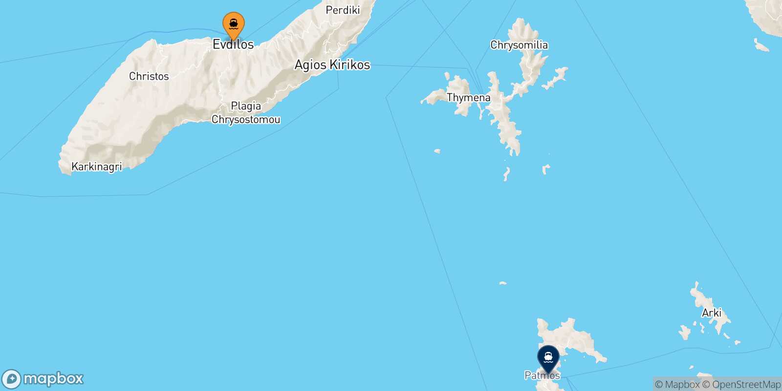 Agios Kirikos (Ikaria) Patmos route map