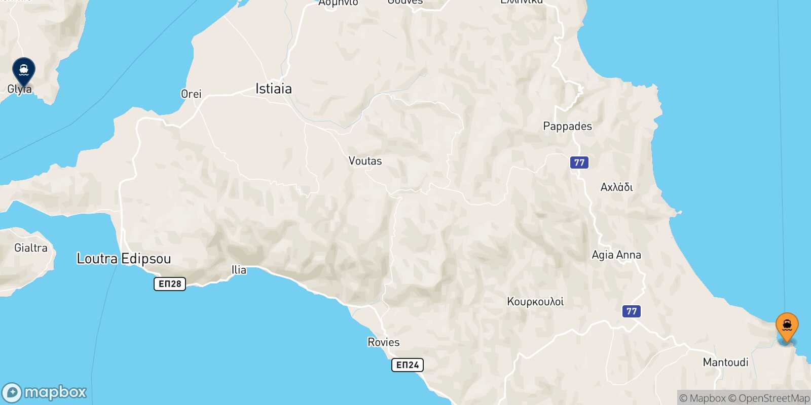 Mantoudi (Evia) Glyfa route map