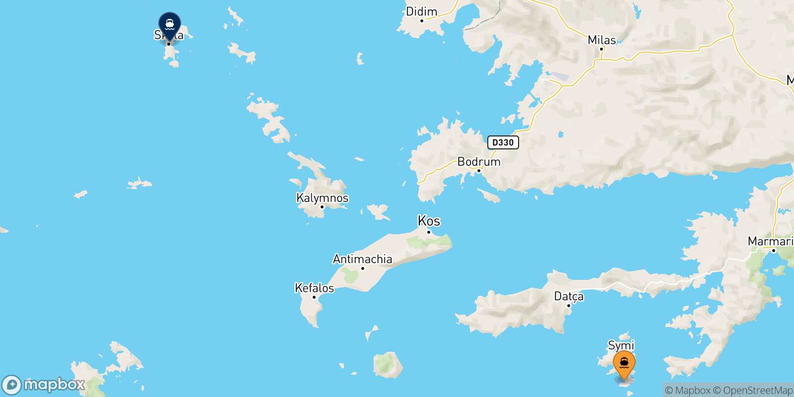 Panormitis (Symi) Patmos route map