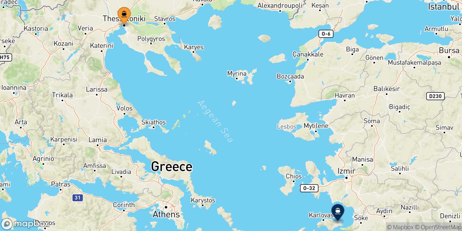 Thessaloniki Vathi (Samos) route map