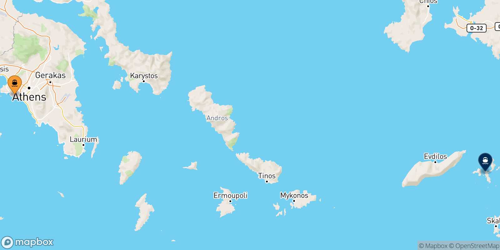 Piraeus Fourni route map