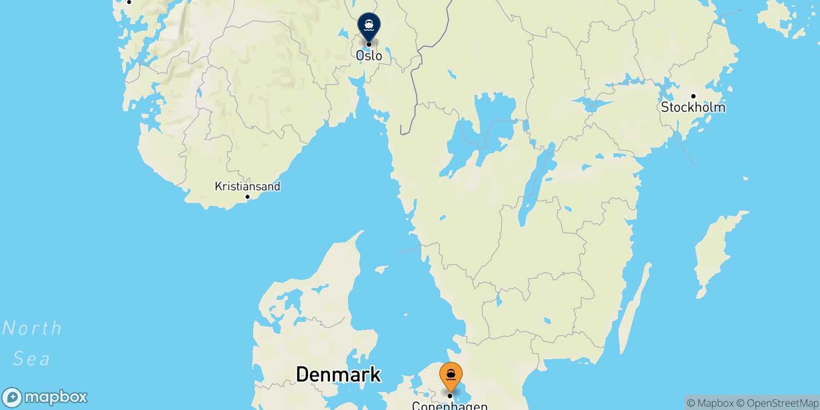 Copenhagen Oslo route map