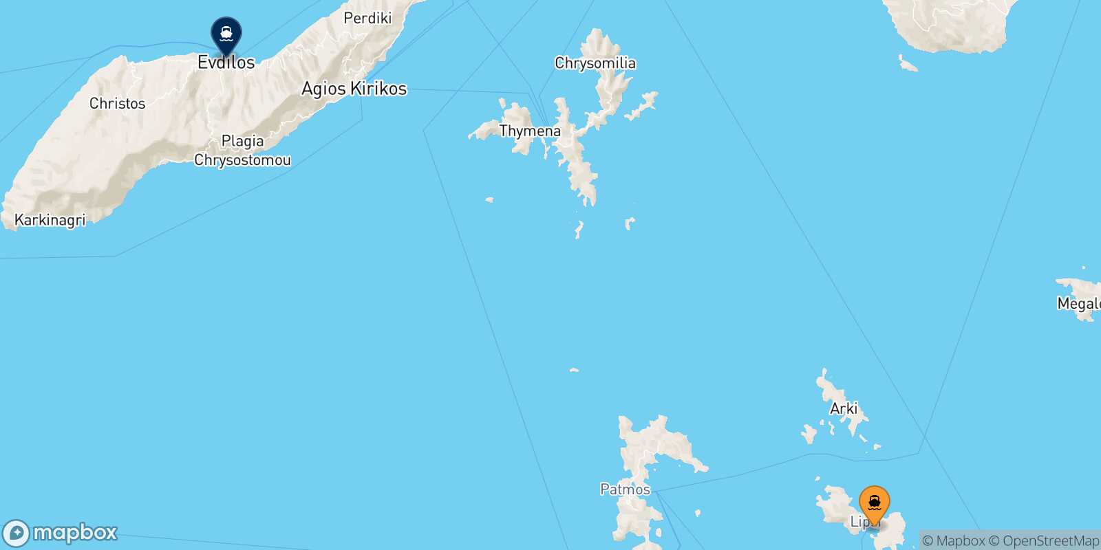 Lipsi Agios Kirikos (Ikaria) route map