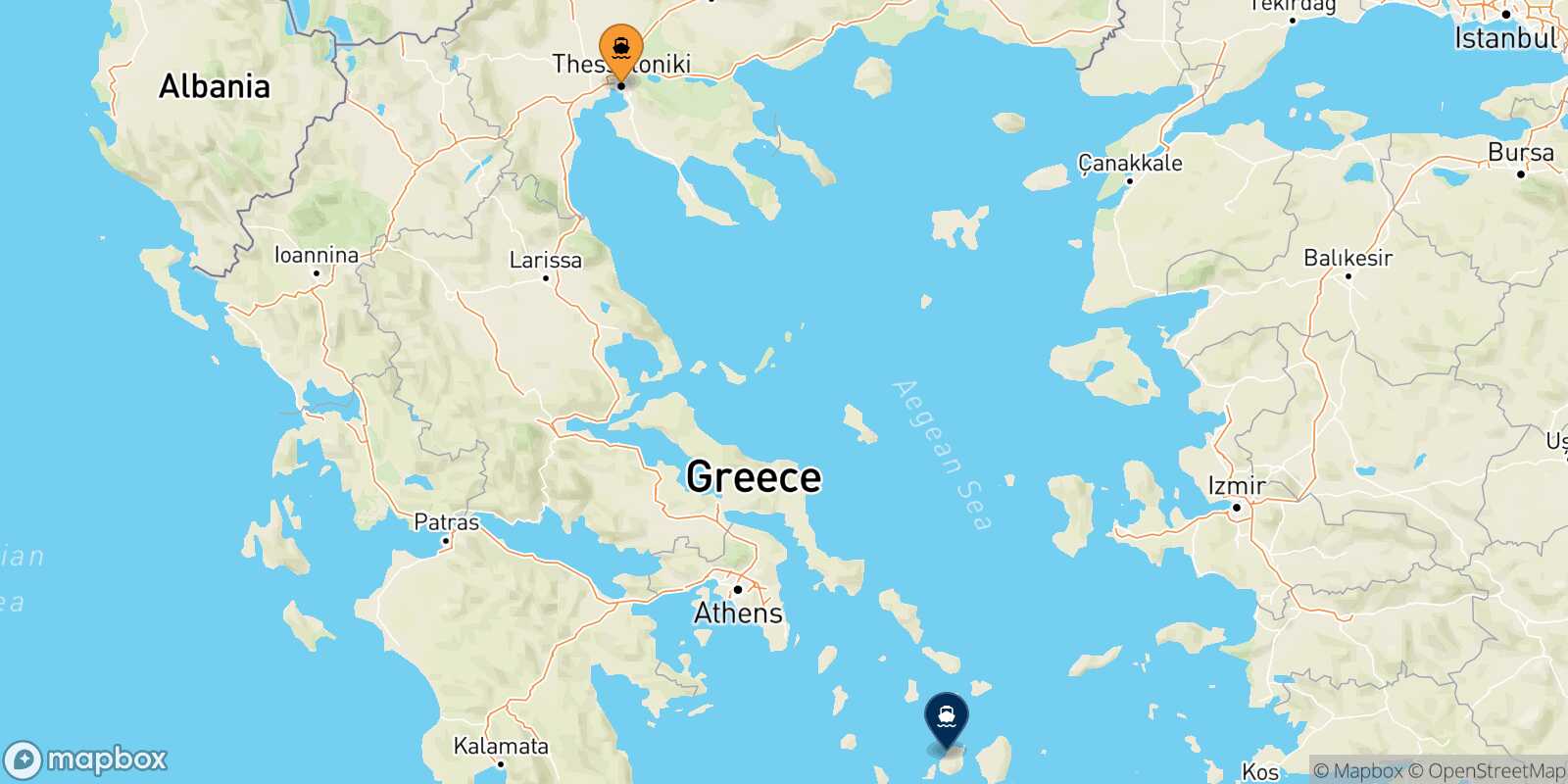 Thessaloniki Paros route map