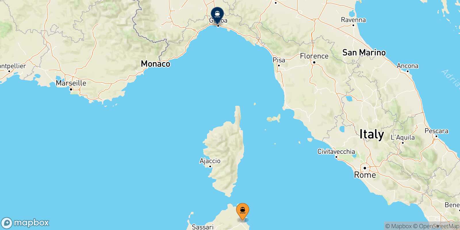 Olbia Genoa route map