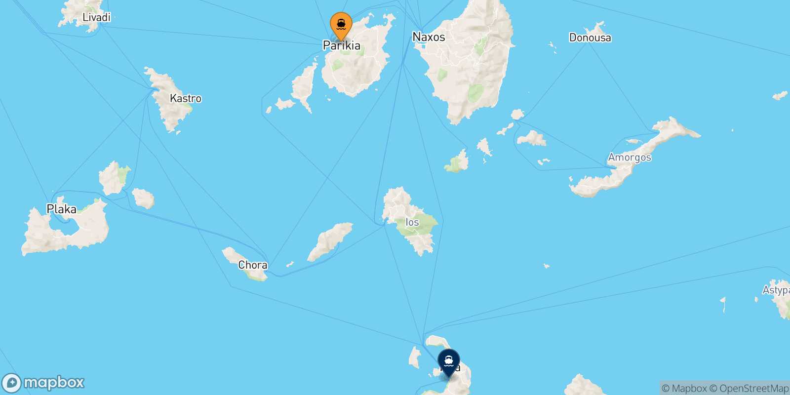Paros Thira (Santorini) route map