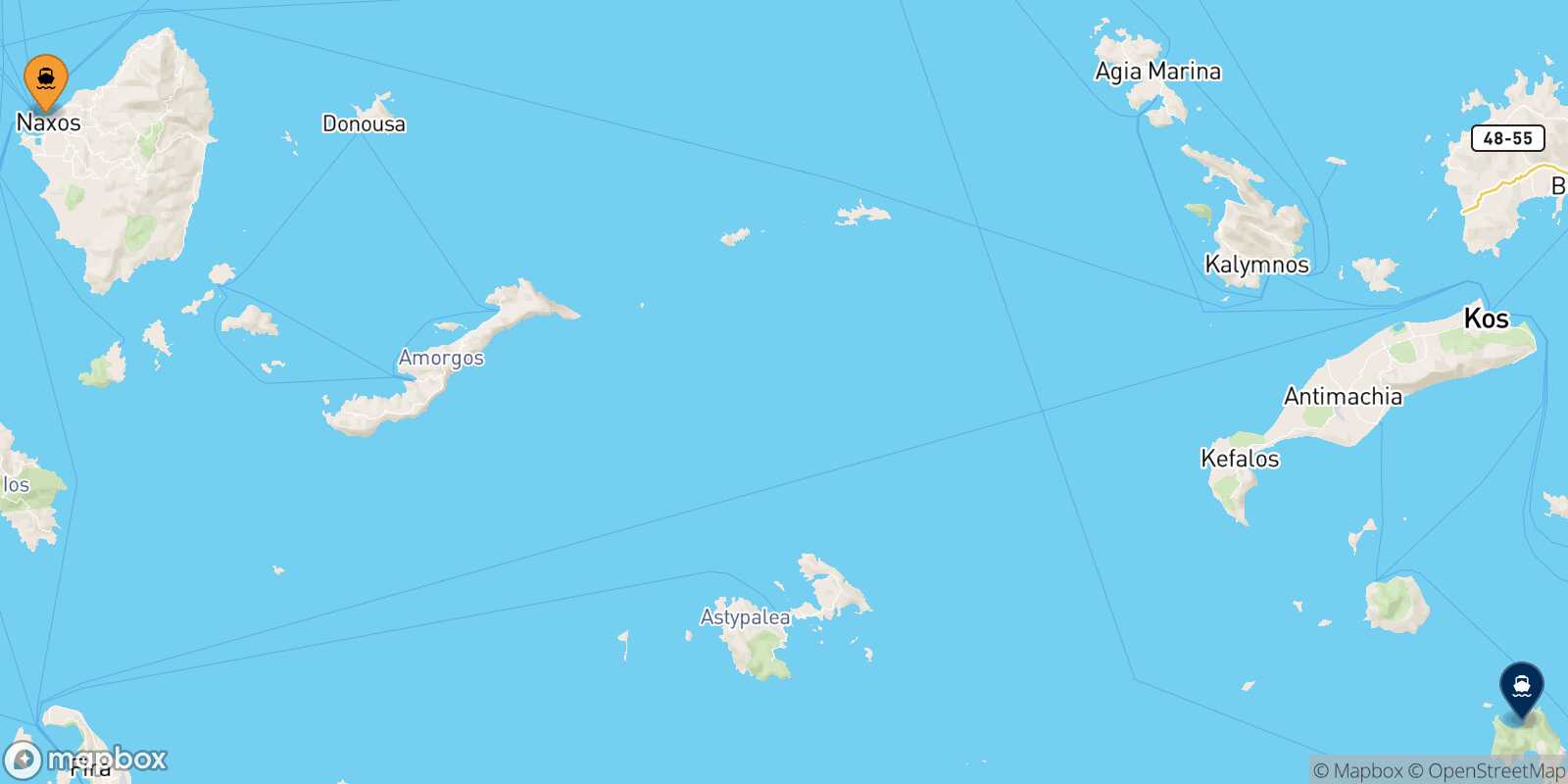 Naxos Tilos route map