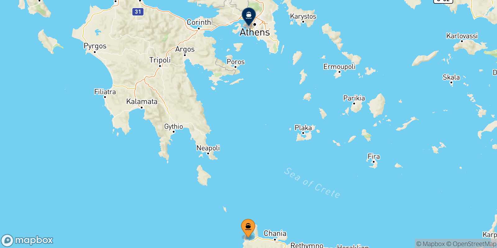 Kissamos Piraeus route map