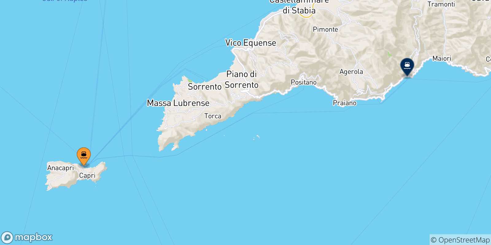 Map of the possible routes between Gulf Of Naples and Amalfi