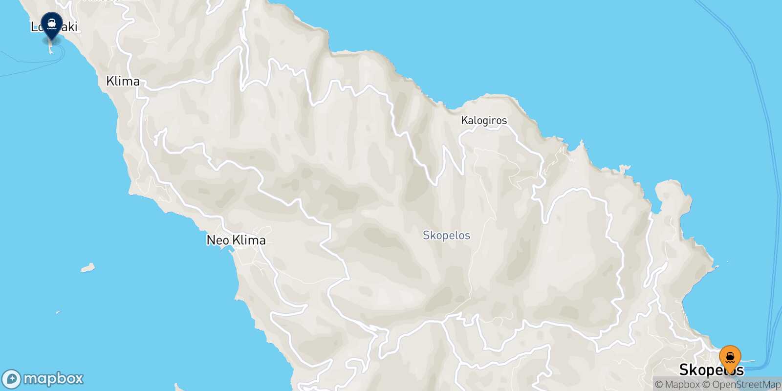 Glossa (Skopelos) Agnontas (Skopelos) route map