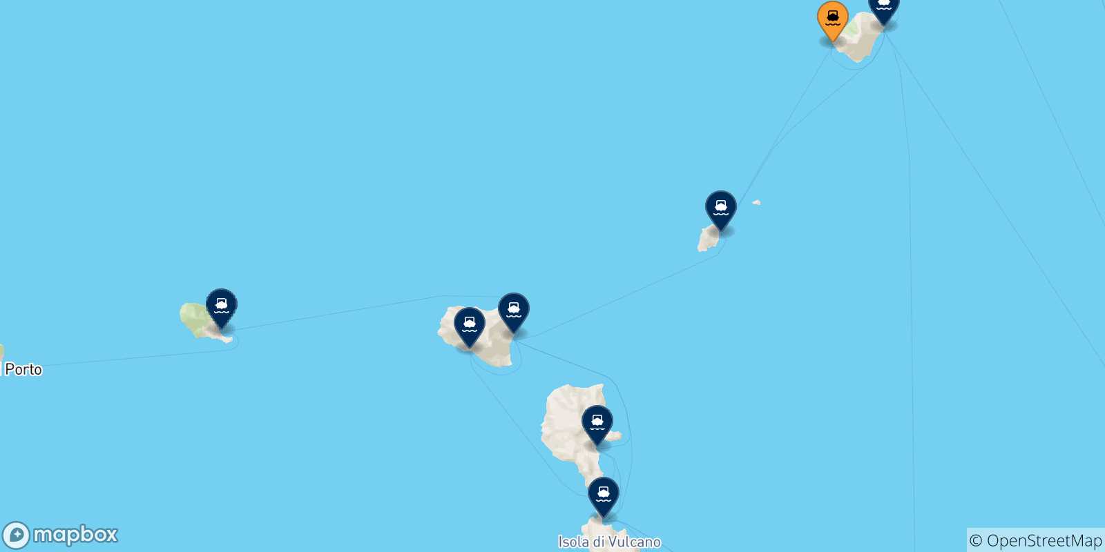 Map of the possible routes between Ginostra (Stromboli) and Aeolian Islands