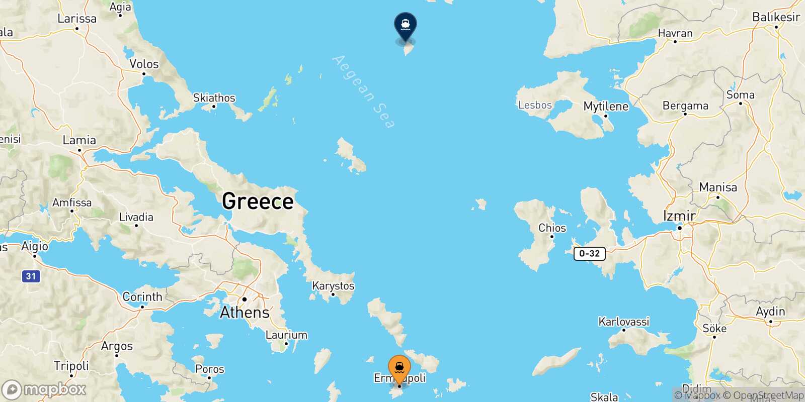 Syros Agios Efstratios route map