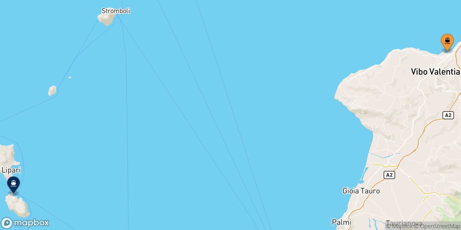 Vibo Valentia Vulcano route map