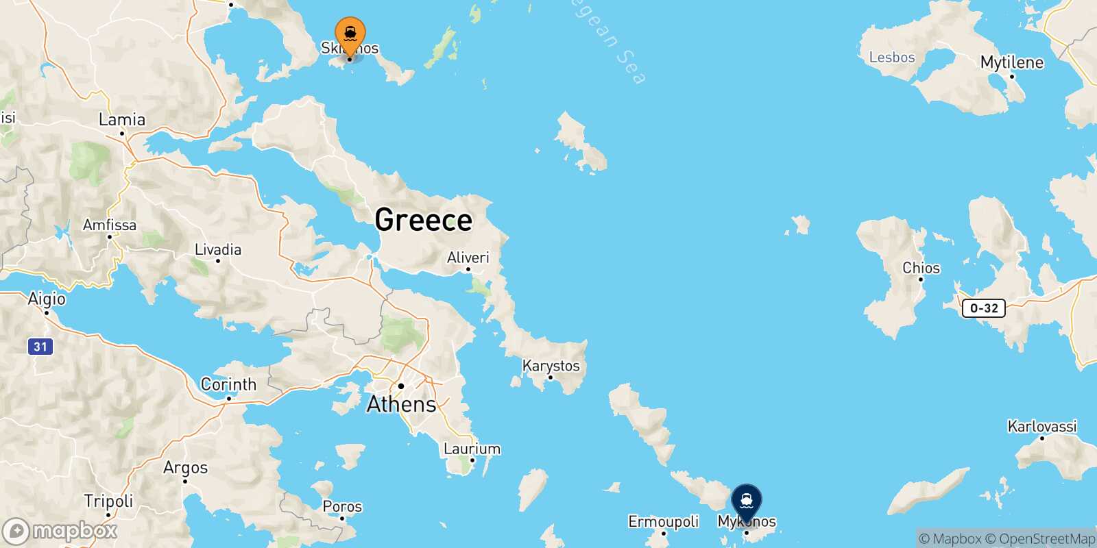 Skiathos Mykonos route map