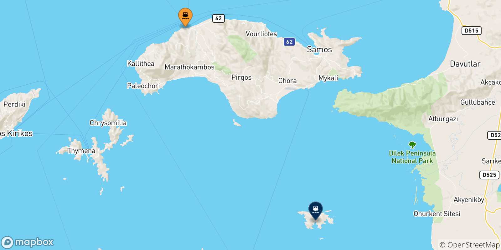 Map of the possible routes between Aegean Islands and Agathonisi