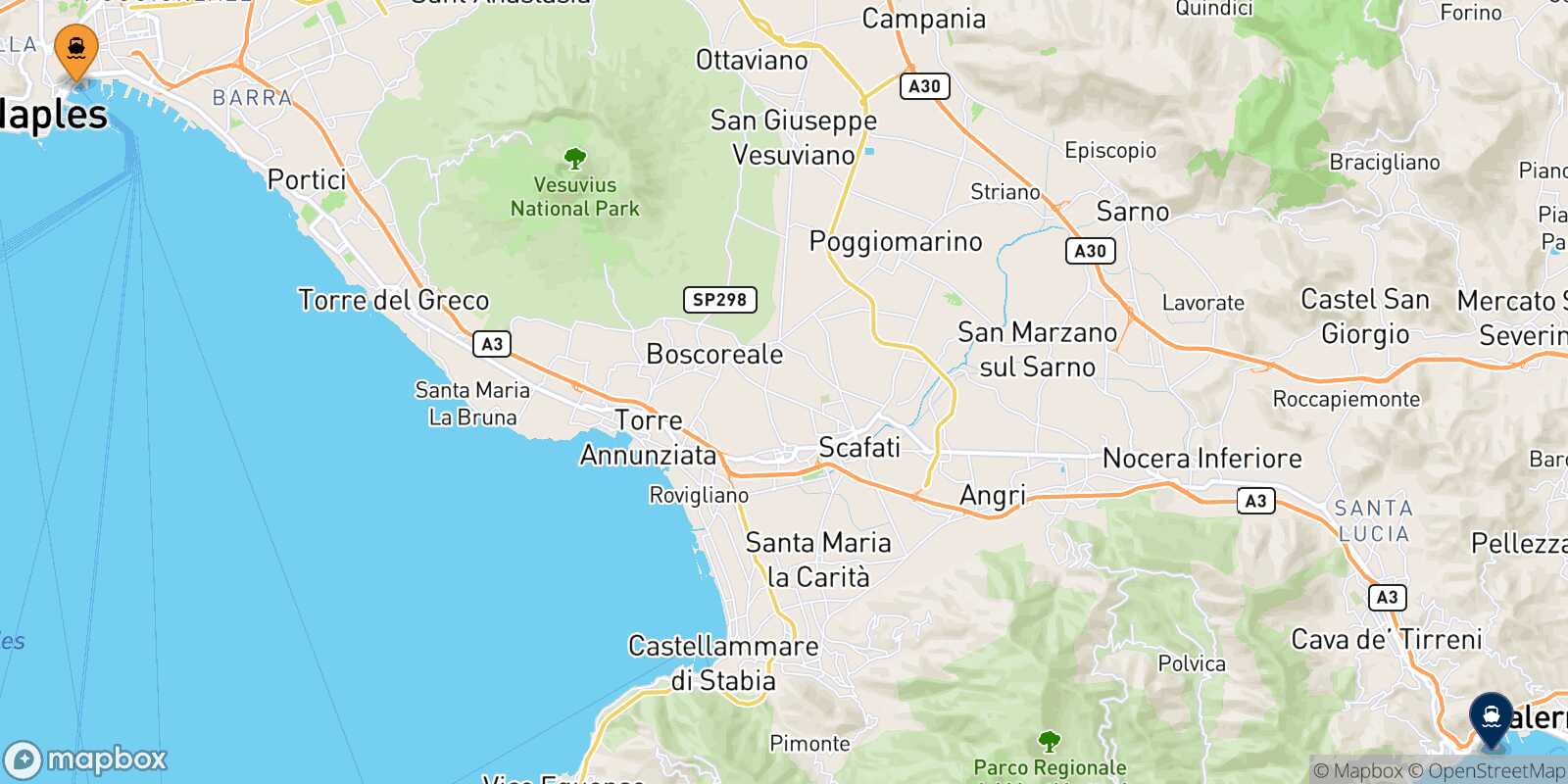 Naples Beverello Salerno route map