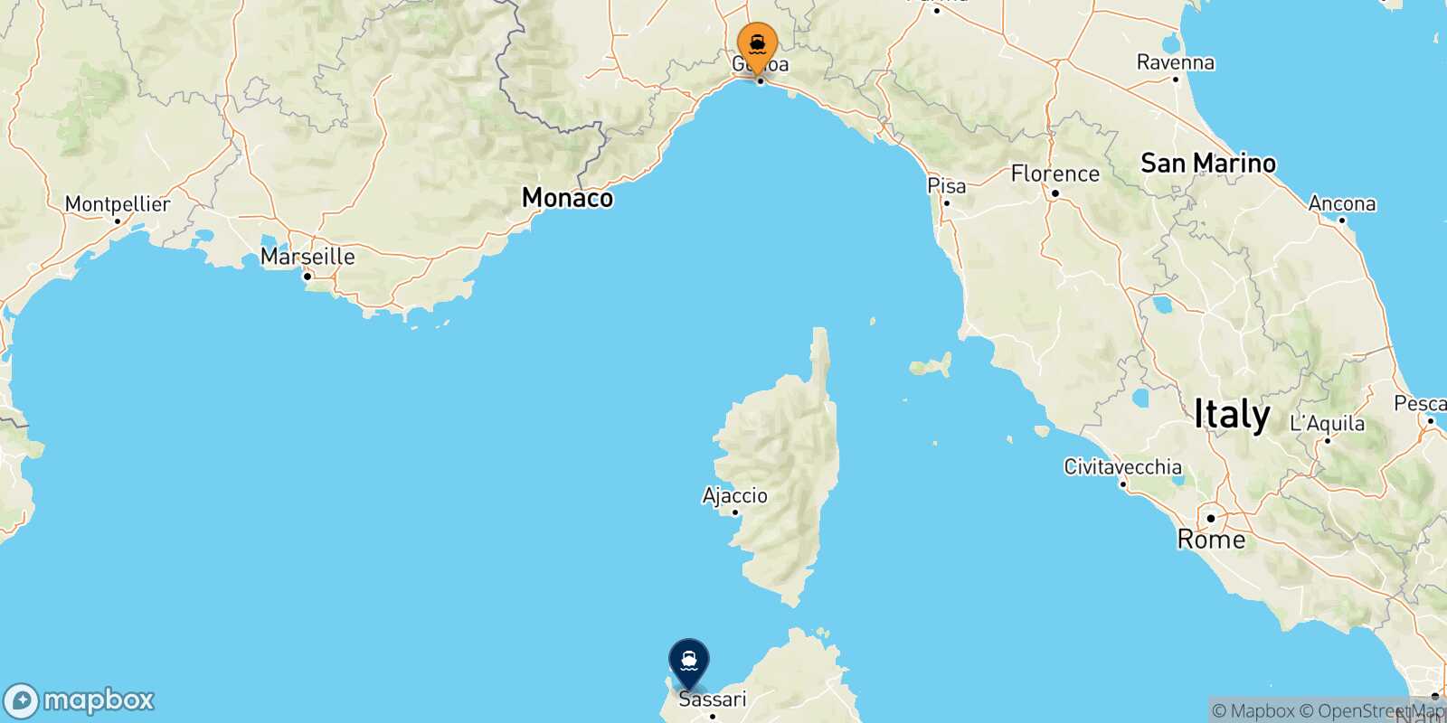 Genoa Porto Torres route map