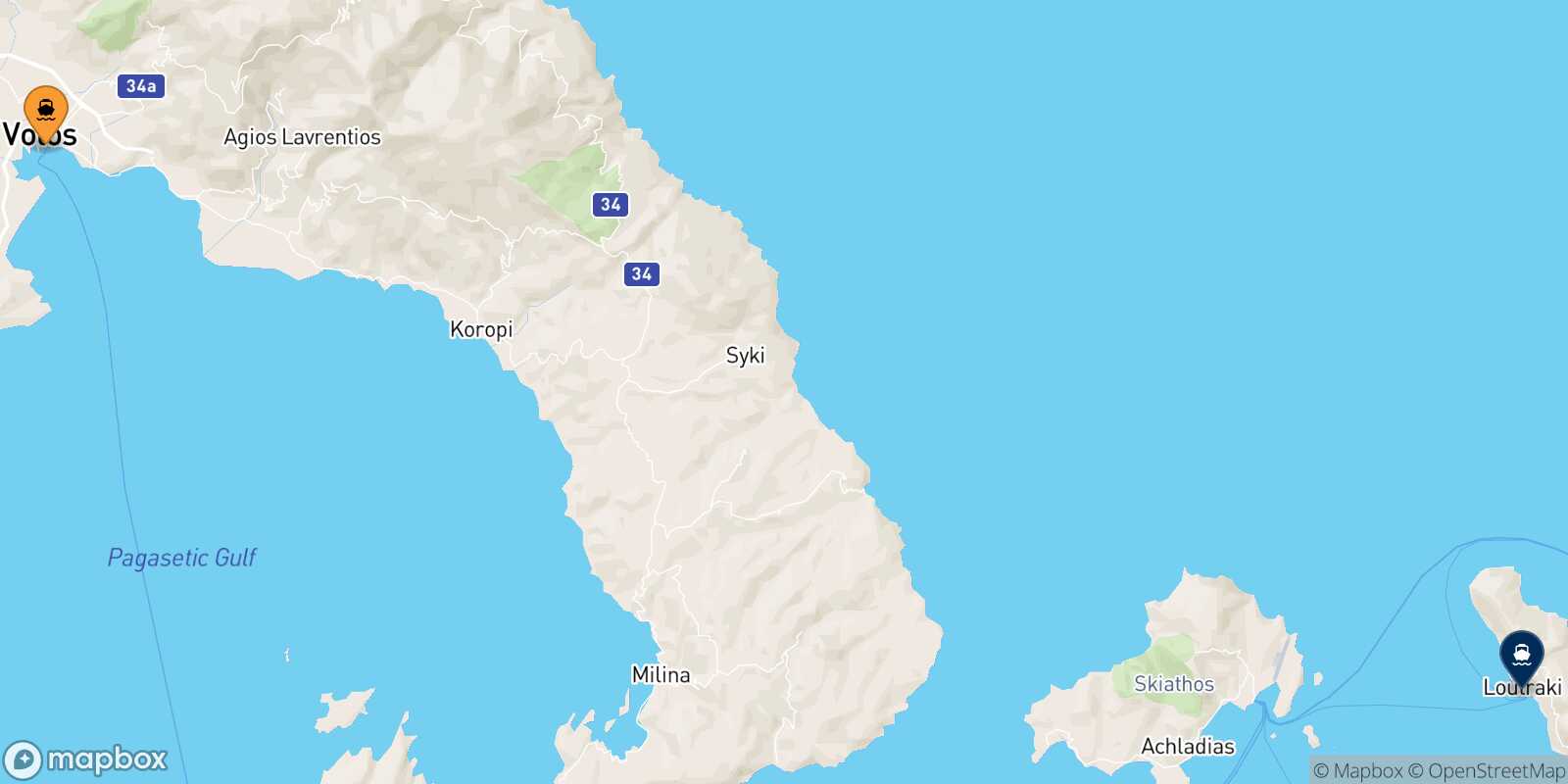 Volos Agnontas (Skopelos) route map