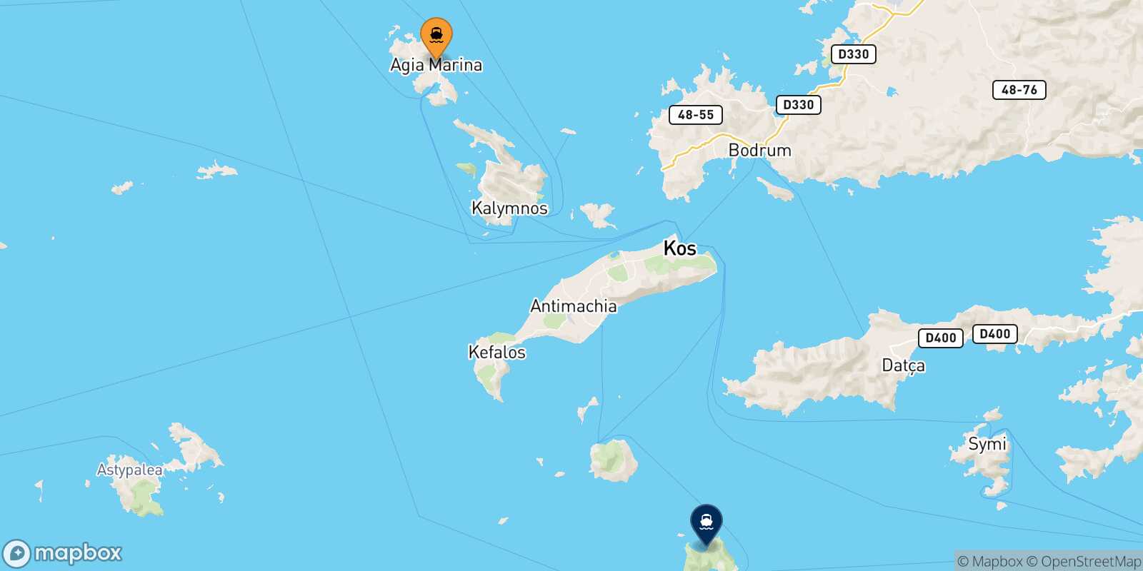 Leros Tilos route map
