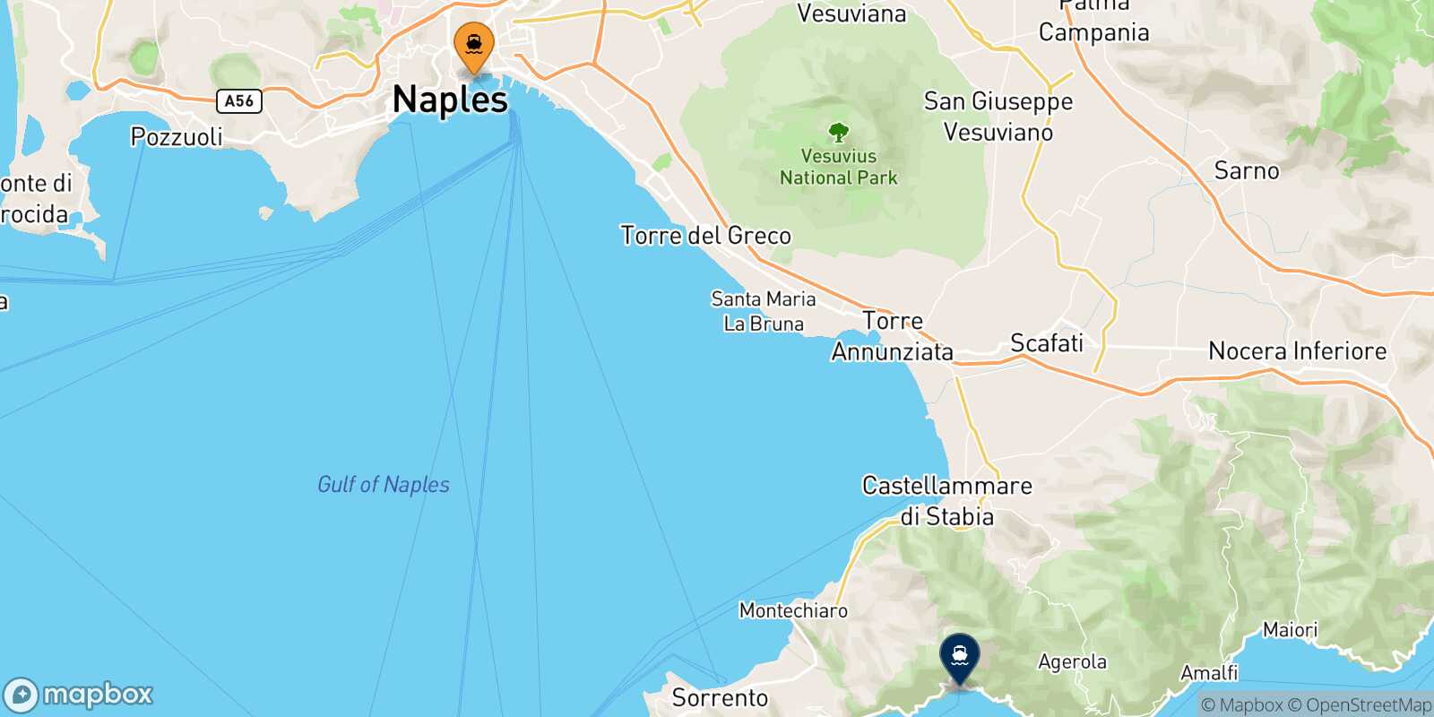Naples Beverello Positano route map