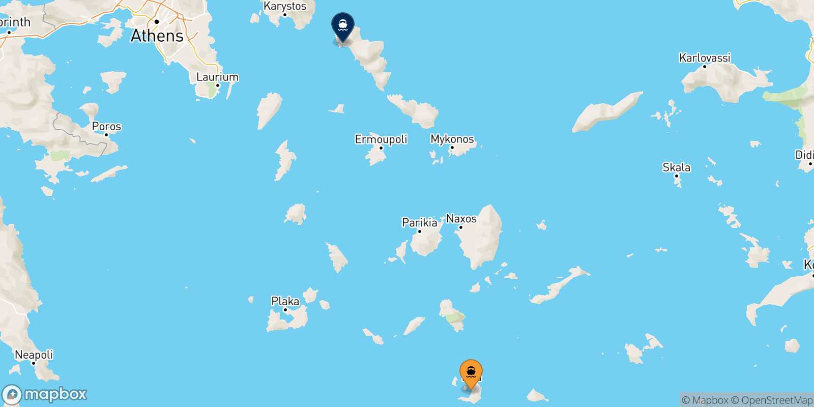 Thira (Santorini) Andros route map
