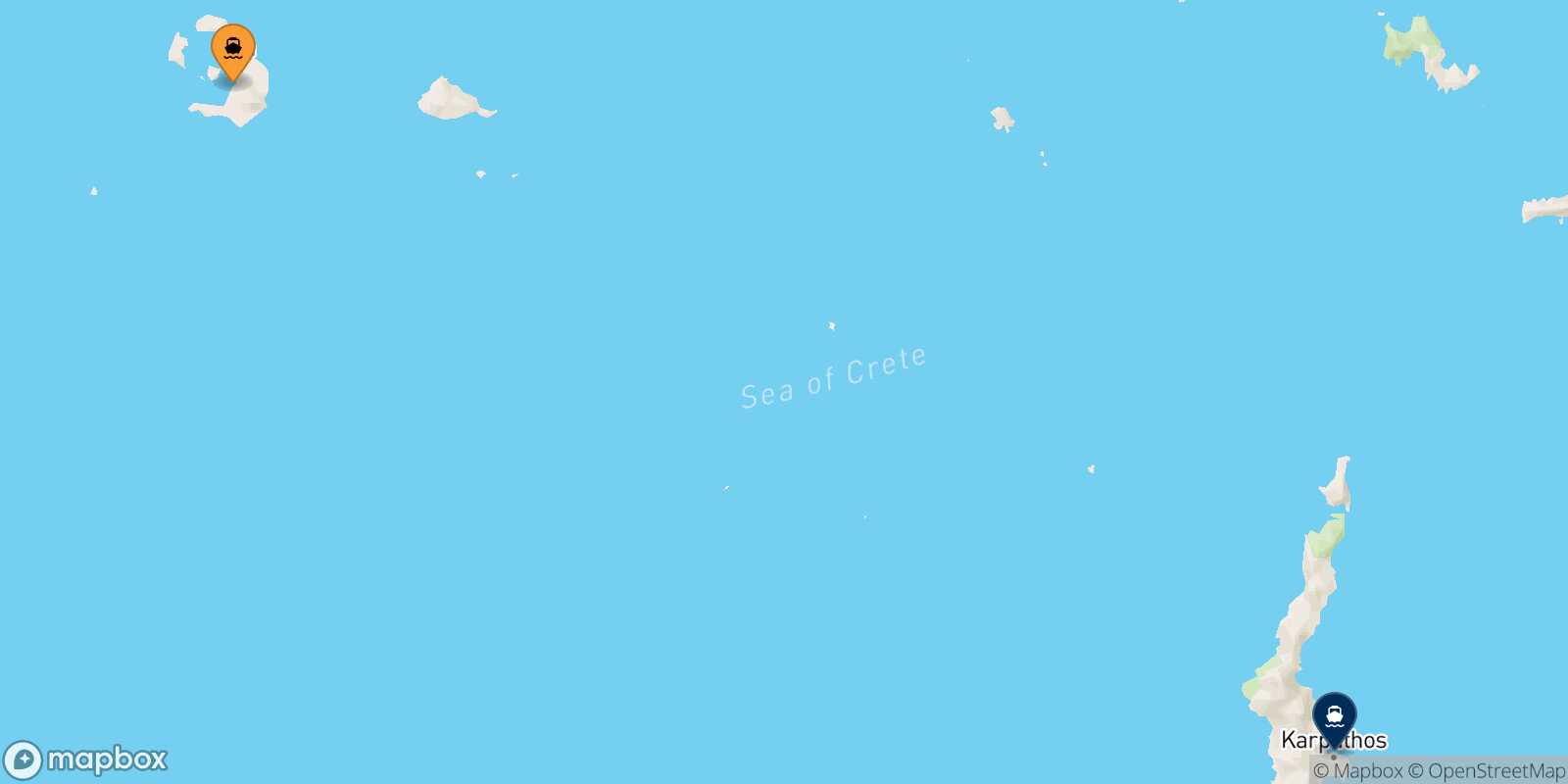 Thira (Santorini) Diafani (Karpathos) route map