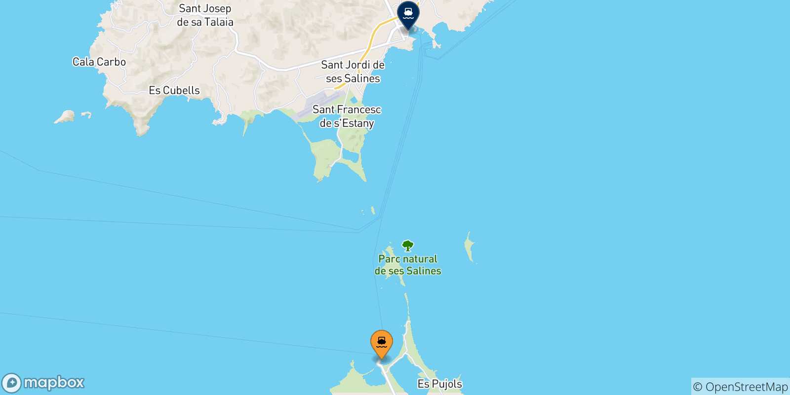 Map of the possible routes between Formentera and Balearic Islands