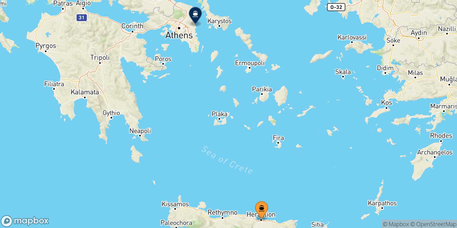 Heraklion Rafina route map