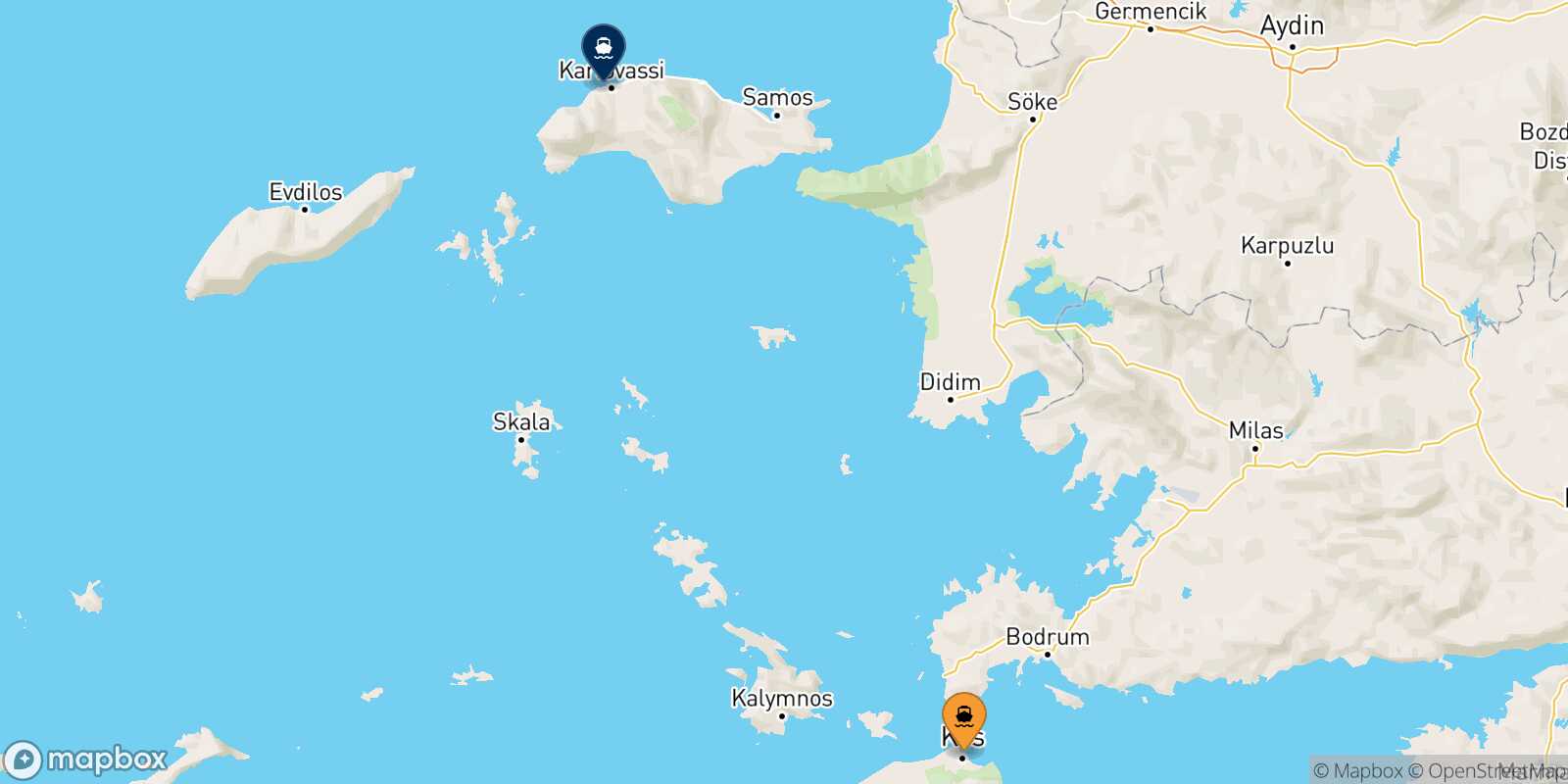 Kos Pythagorio (Samos) route map