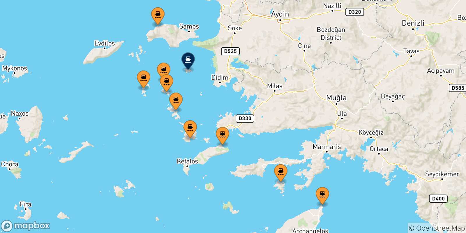 Map of the possible routes between Greece and Agathonisi
