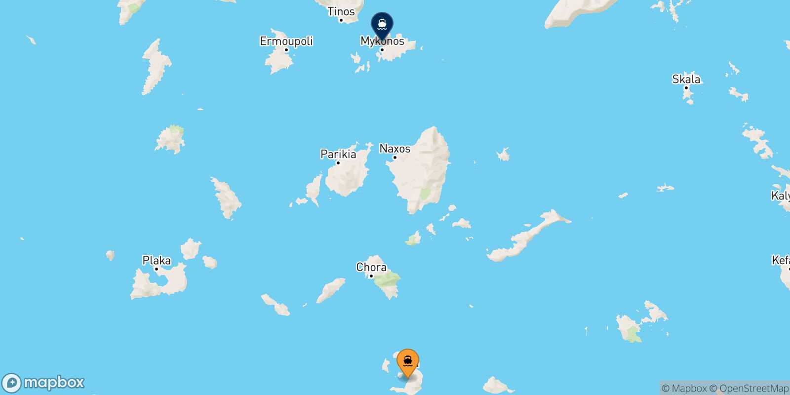 Thira (Santorini) Mykonos route map