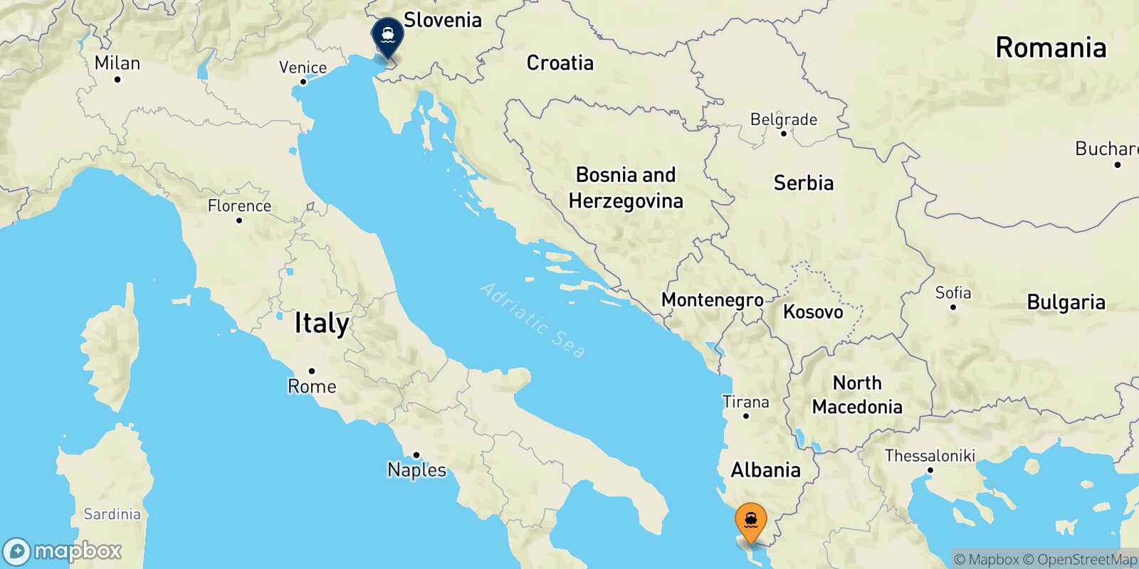 Corfu Trieste route map