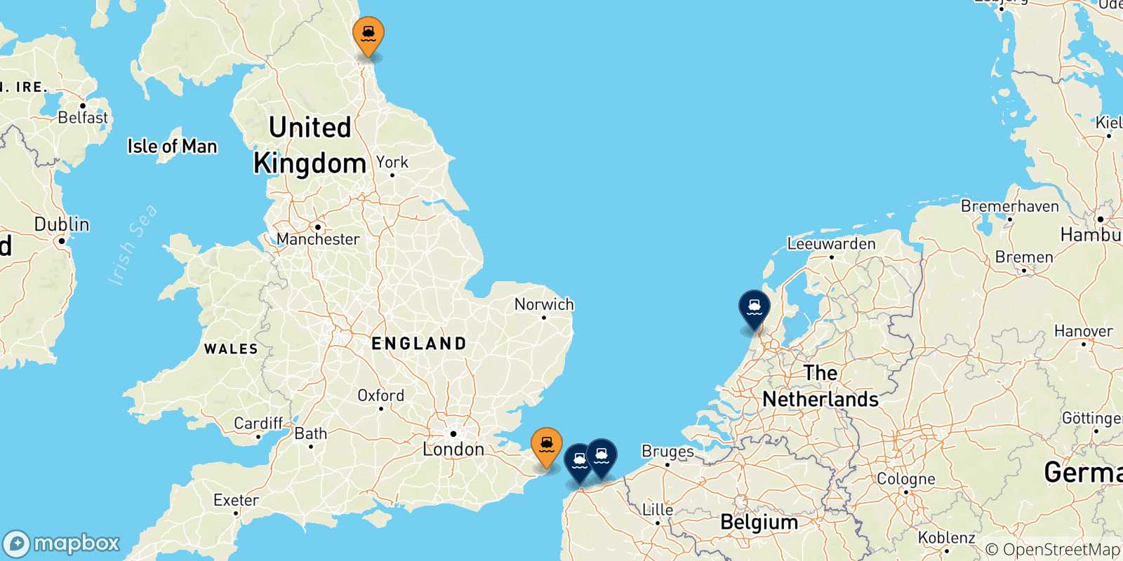 Map of the destinations reachable from Uk