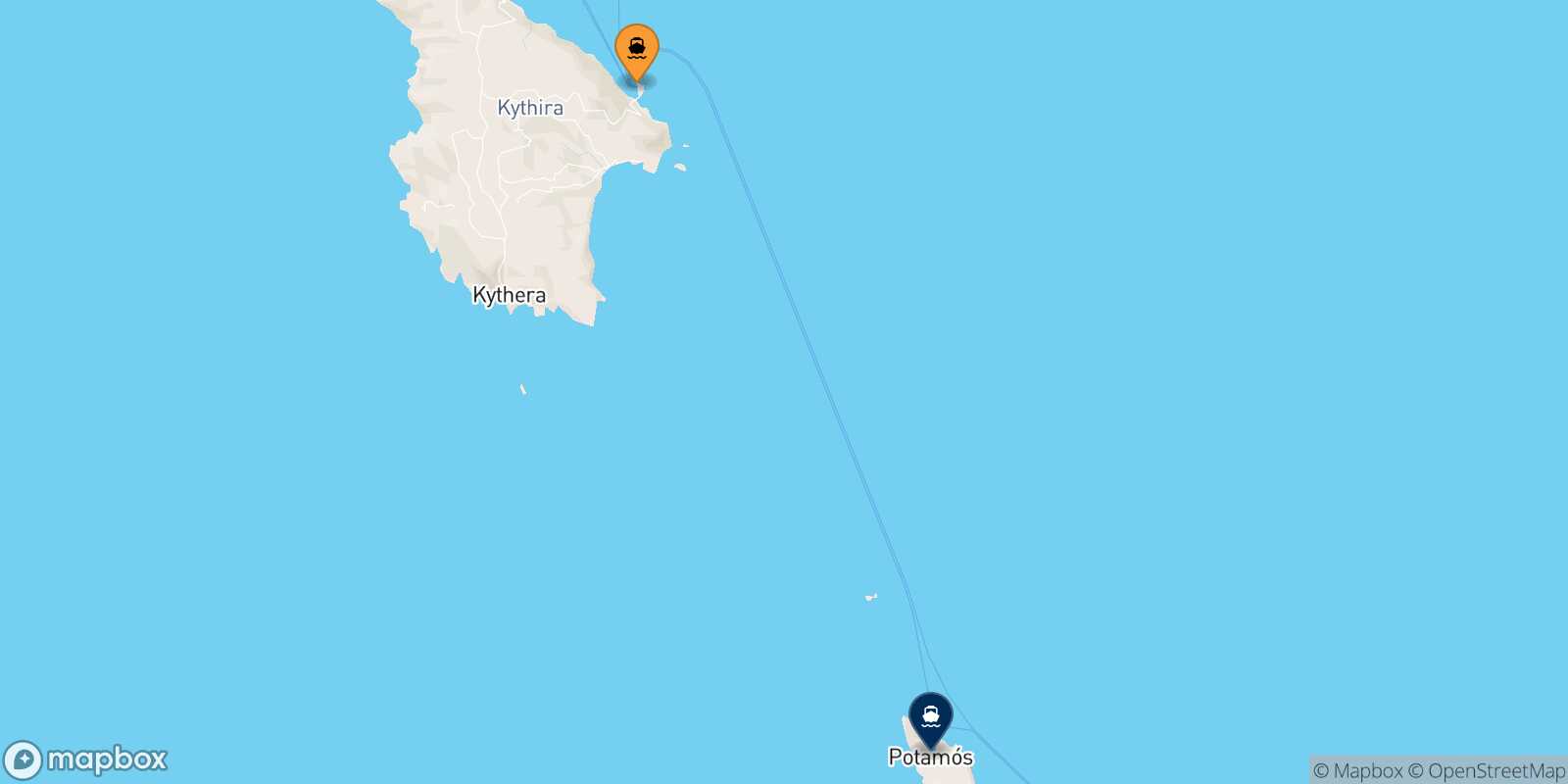 Map of the destinations reachable from Kythira